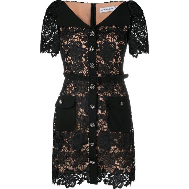Mini suknelė moterims, Juoda, Black lace open neck dress