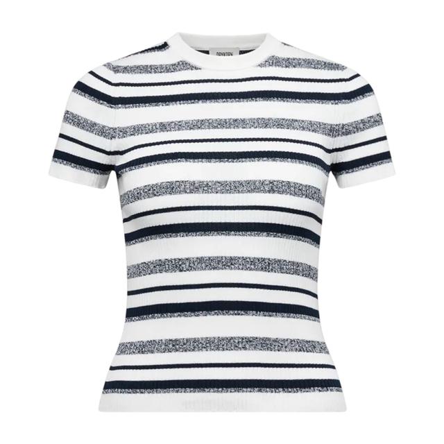 Marškinėliai trump. rankovėmis moterims, Mėlyna, Knitted cotton t-shirt