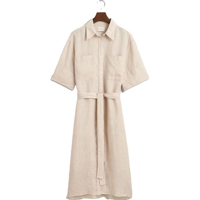 Midi suknelė moterims, Smėlio, REL LINEN SS SHIRT DRESS