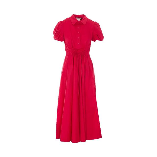 Maxi suknelė moterims, Raudona, Butoned drawstring shirt dress