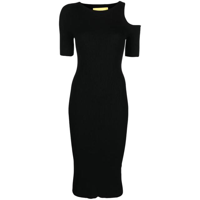 Midi suknelė moterims, Juoda, Ribbed cut-out midi dress