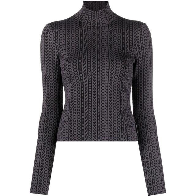 Megztinis moterims, Juoda, Monogram compact knit mockneck