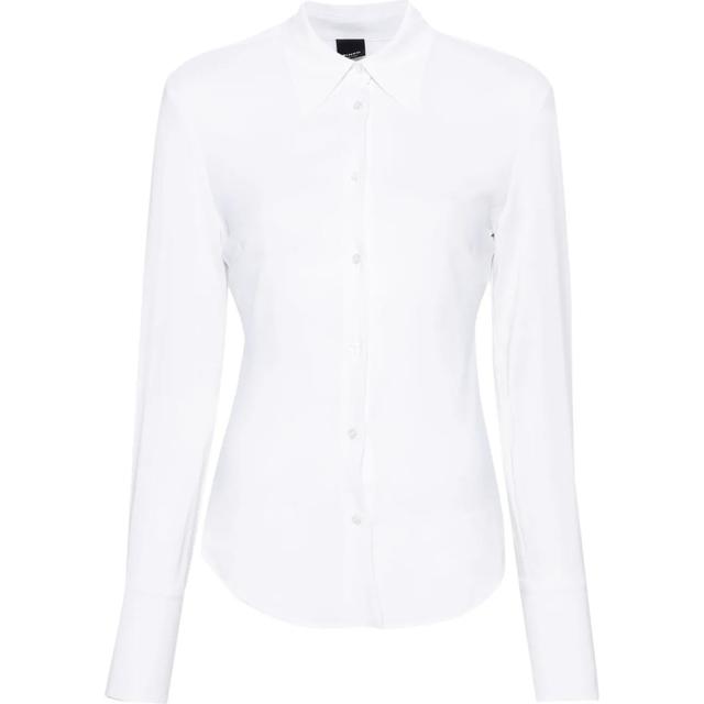 Marškiniai ilgomis rankovėmis moterims, Balta, Spread-collar semi-sheer shirt