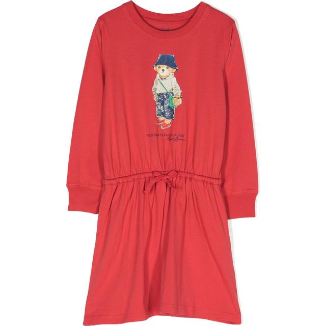 Midi suknelė mergaitėms, Raudona, Long sleeve bear dress