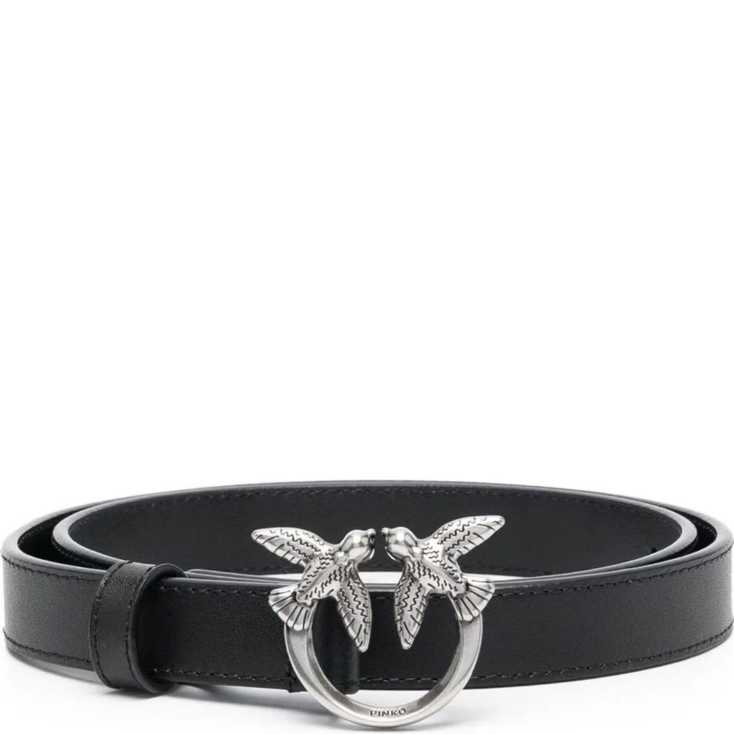 PINKO Diržas moterims, Juoda, Love bird leather belt 1
