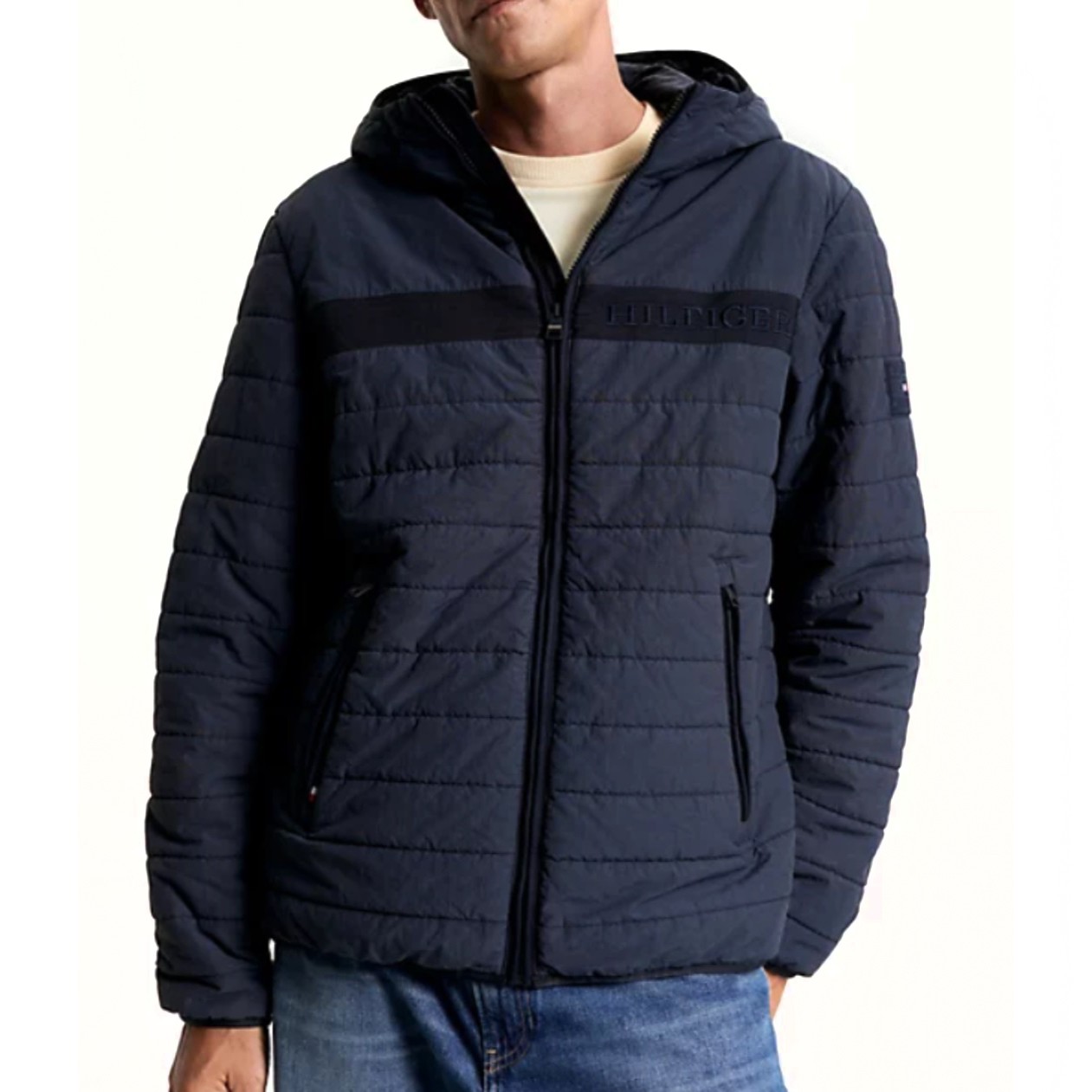TOMMY HILFIGER Pūkinė striukė vyrams, Mėlyna, Gmd padded hooded jacket 2