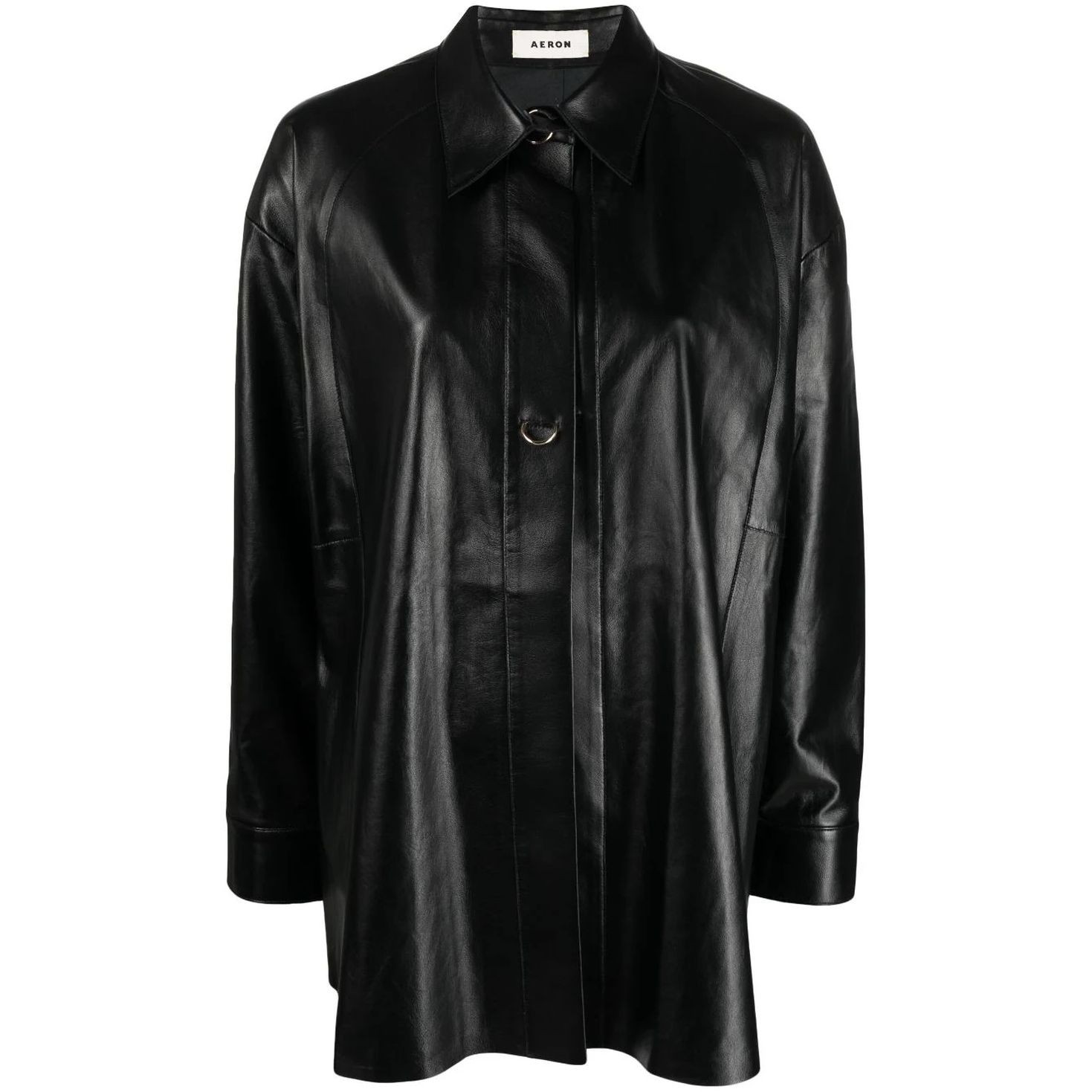 AERON Marškiniai ilgomis rankovėmis moterims, Juoda, Leather ring-fastened shirt 1