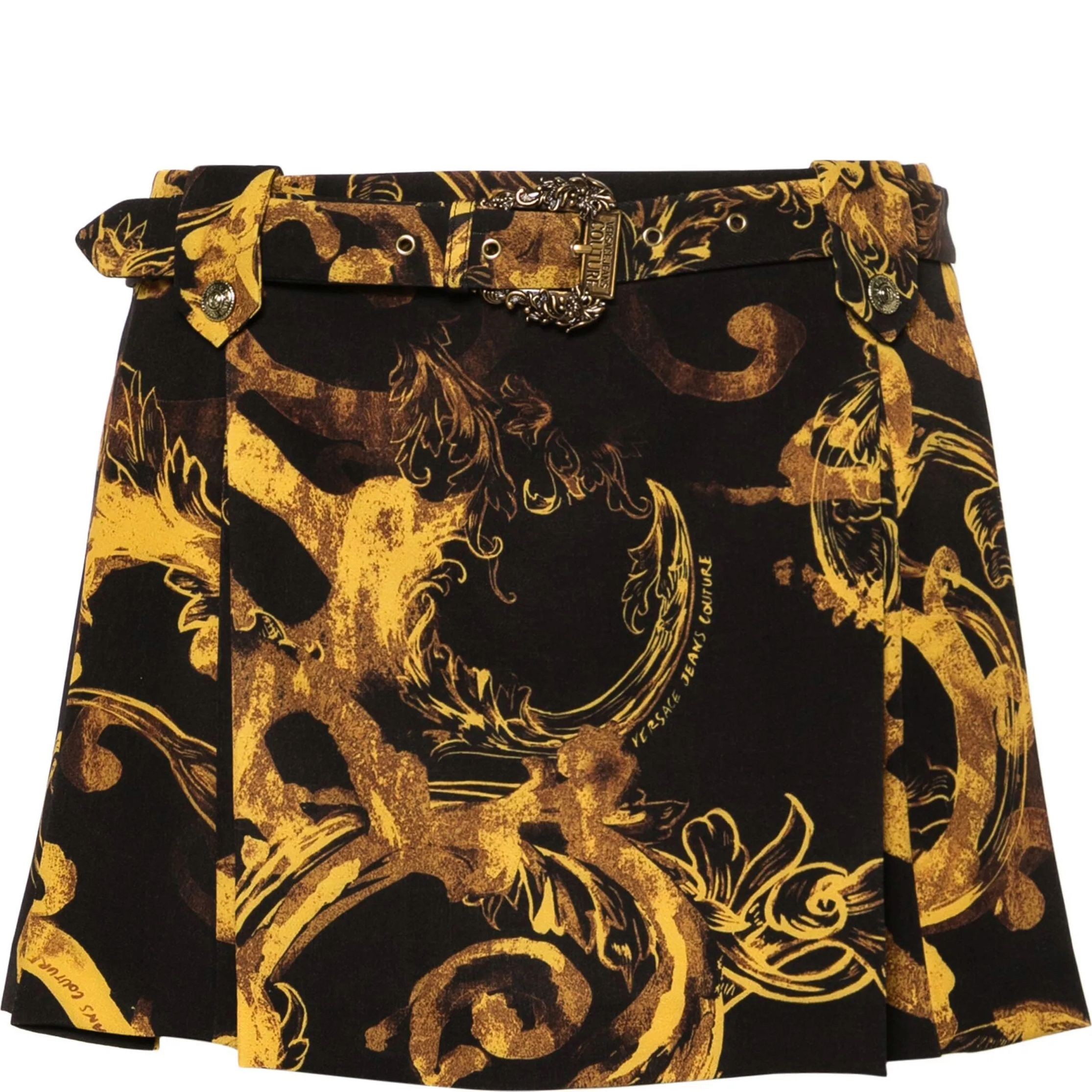 VERSACE JEANS CUTURE Mini sijonas moterims, Juoda, Watercolor couture mini skirt