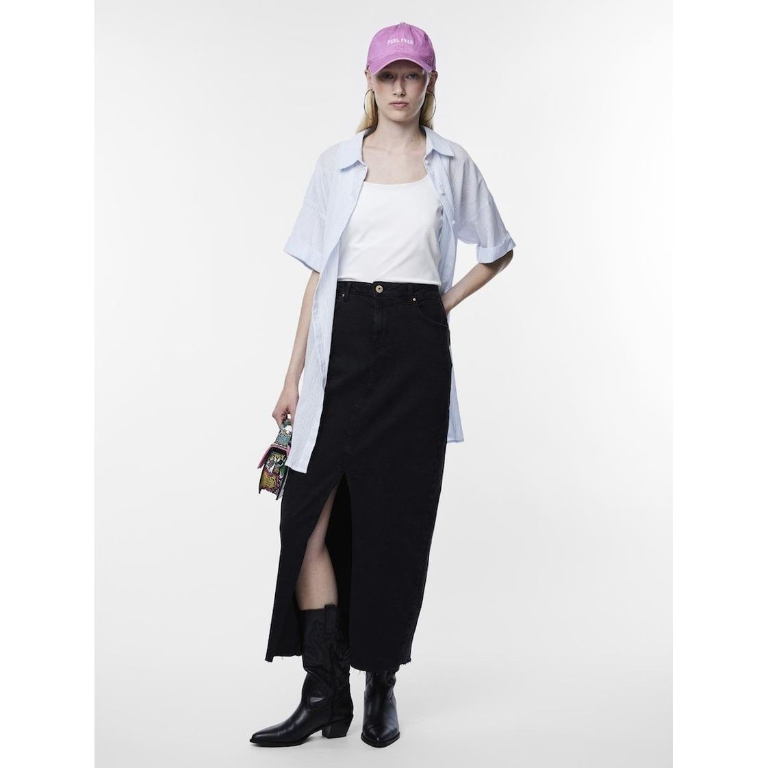 PIECES Midi sijonas moterims, Juoda, PCJESSIE HW ANKLE 7
