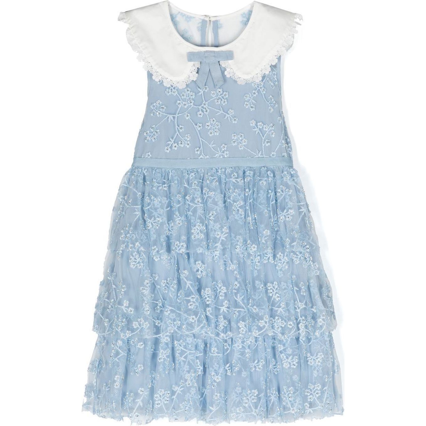 SELF PORTRAIT Midi suknelė mergaitėms, Mėlyna, Blue beaded tiered midi dress 1
