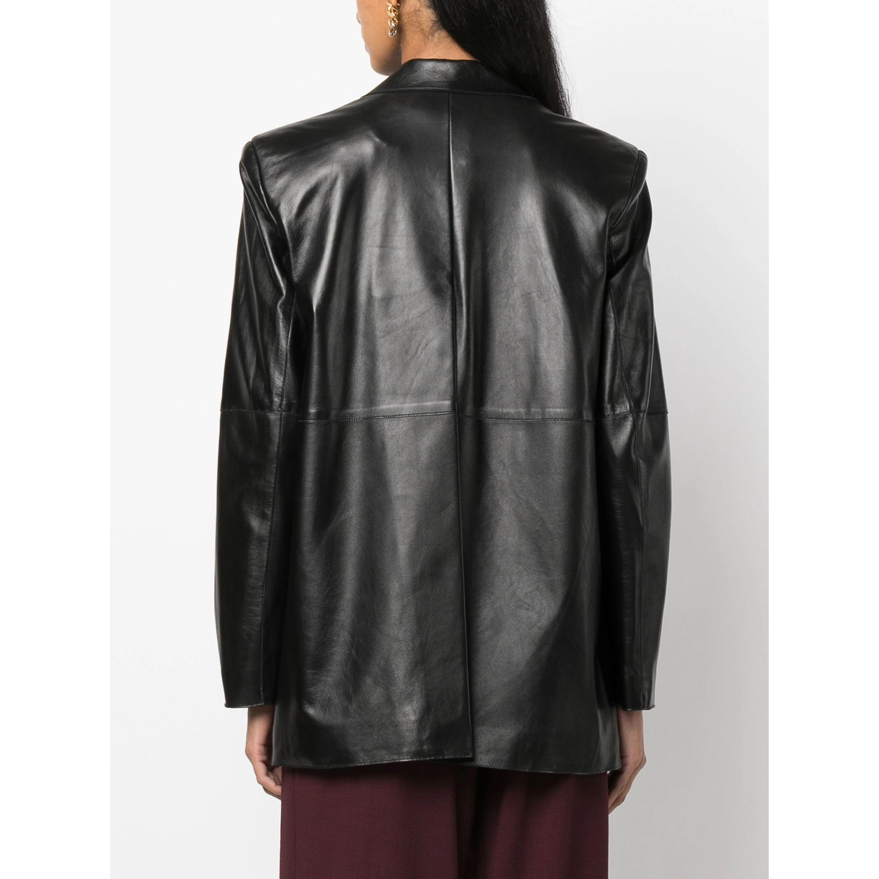 AERON Švarkas moterims, Juoda, Classic leather blazer 3