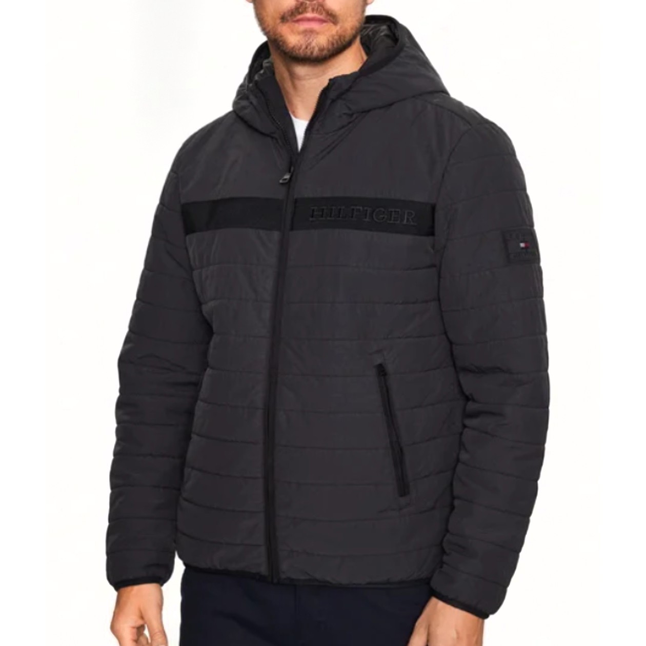 TOMMY HILFIGER Pūkinė striukė vyrams, Juoda, Gmd padded hooded jacket 2