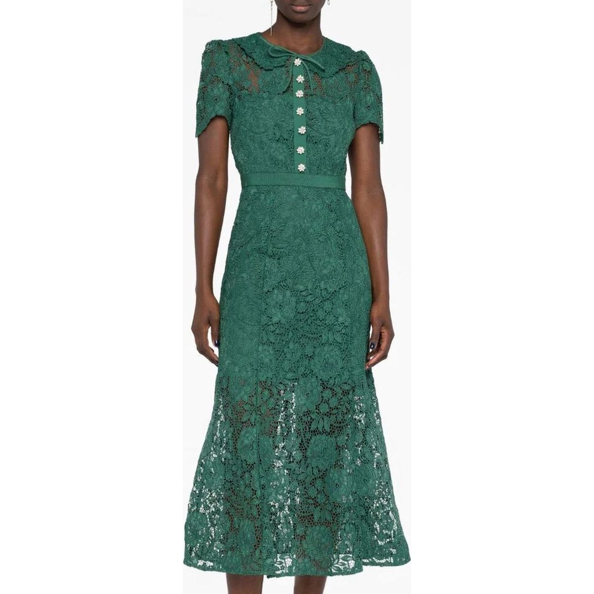 SELF PORTRAIT Midi suknelė moterims, Žalia, Green cord lace midi dress 2