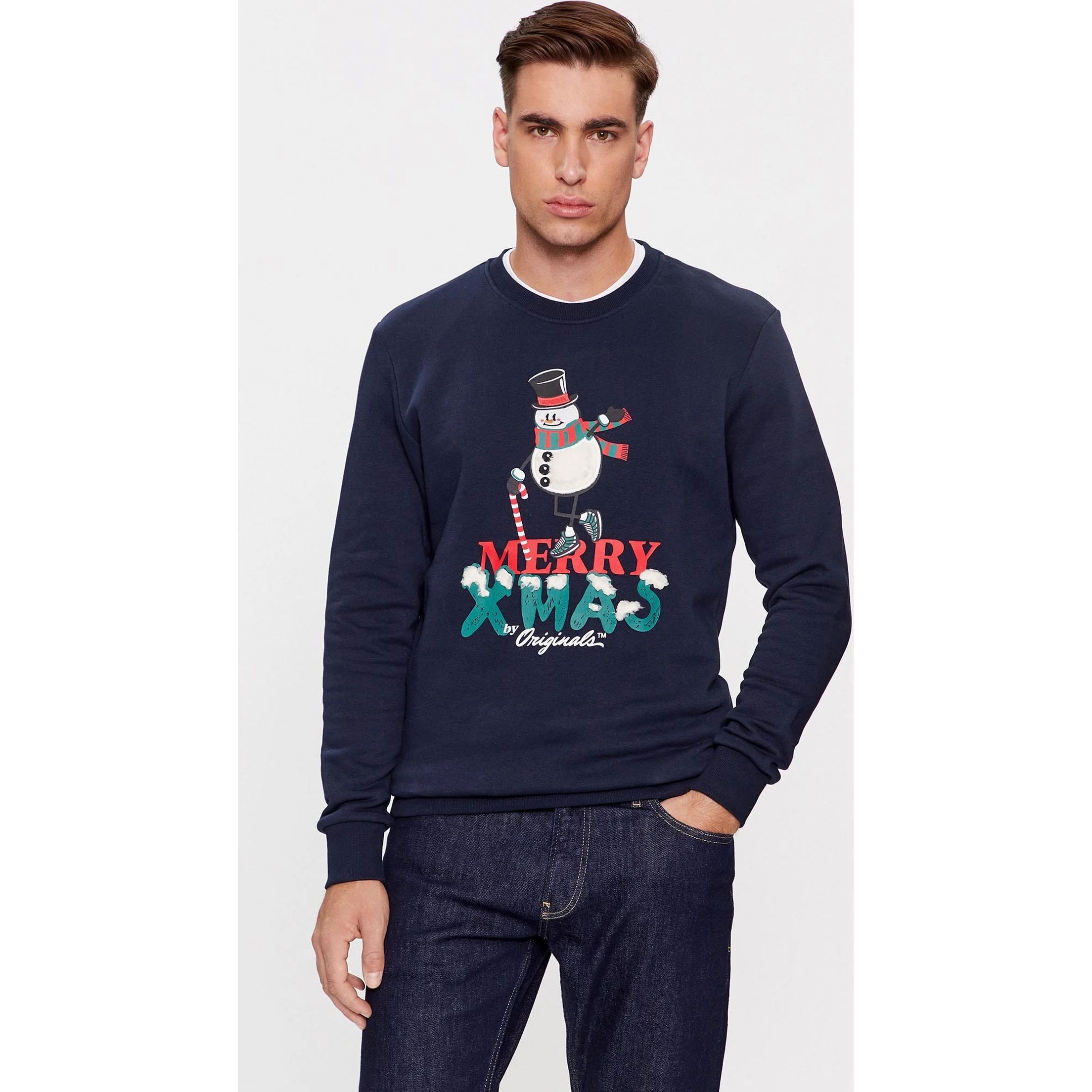 JACK & JONES Megztinis vyrams, Mėlyna, JORXMAS SWEAT CREW 2