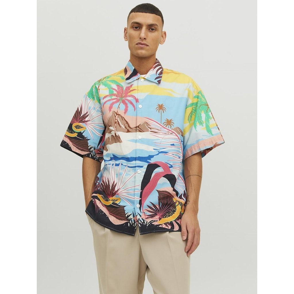 JACK & JONES Marškiniai vyrams, Mėlyna, JORBELMONT AOP 4
