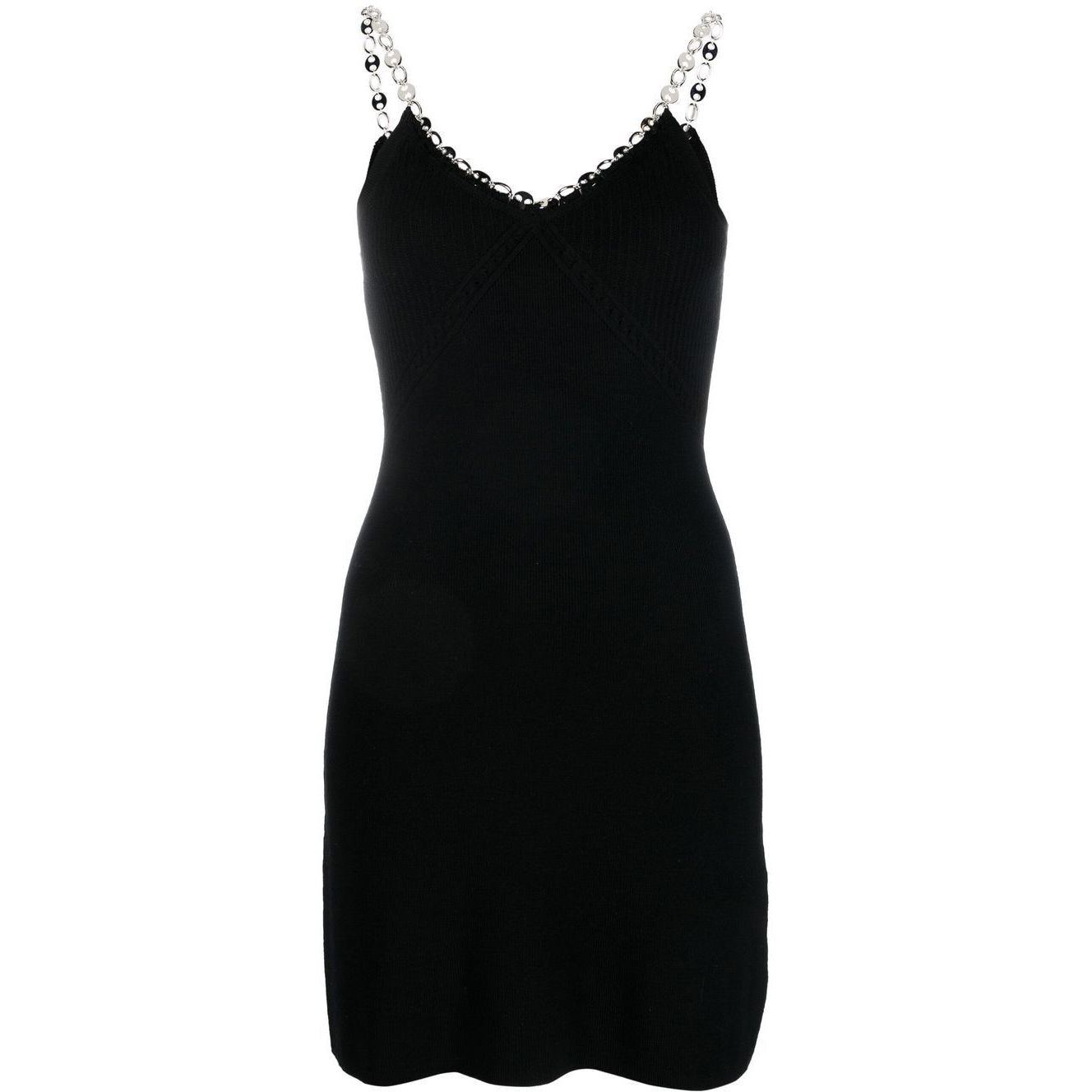 PACO RABANNE Mini suknelė moterims, Juoda, Tank sleeve chain mini dress