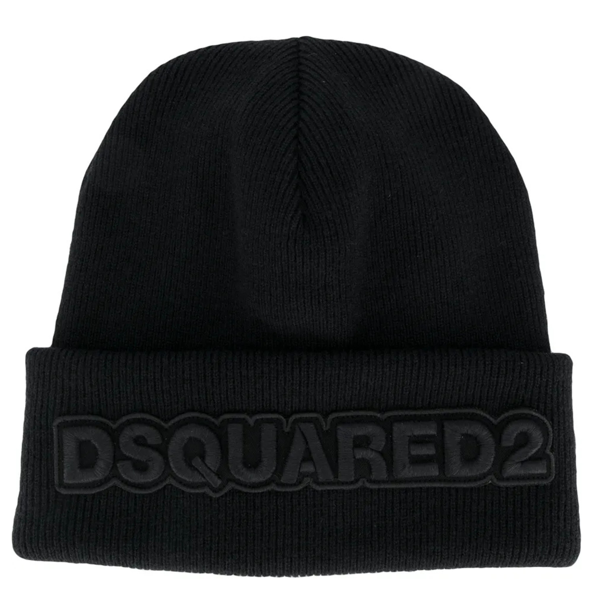 DSQUARED2 Skrybėlė vyrams, Juoda, Dsquared2 logo knit beanie 1