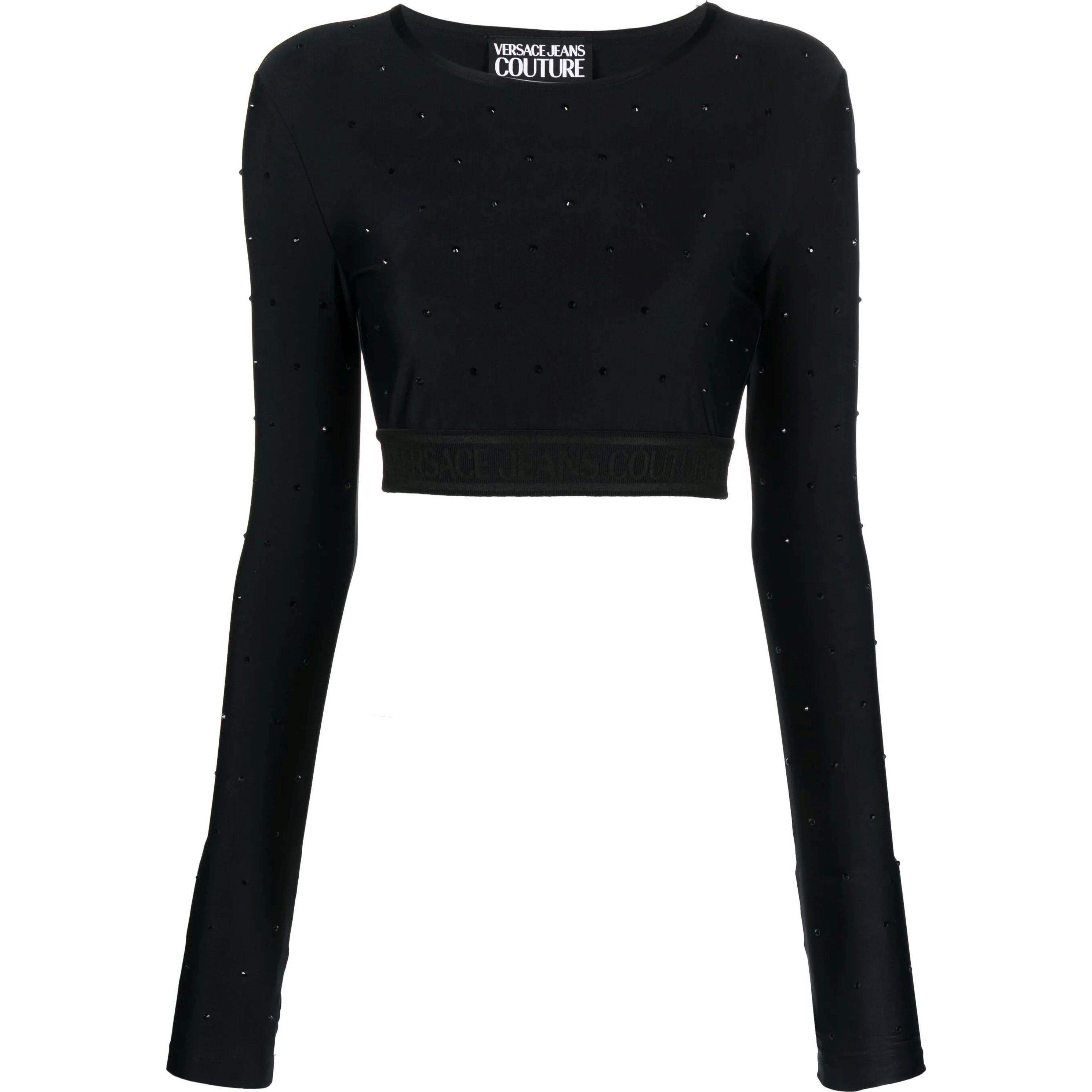 VERSACE JEANS CUTURE Trumpinti marškinėliai moterims, Juoda, Crystal-embellished crop top