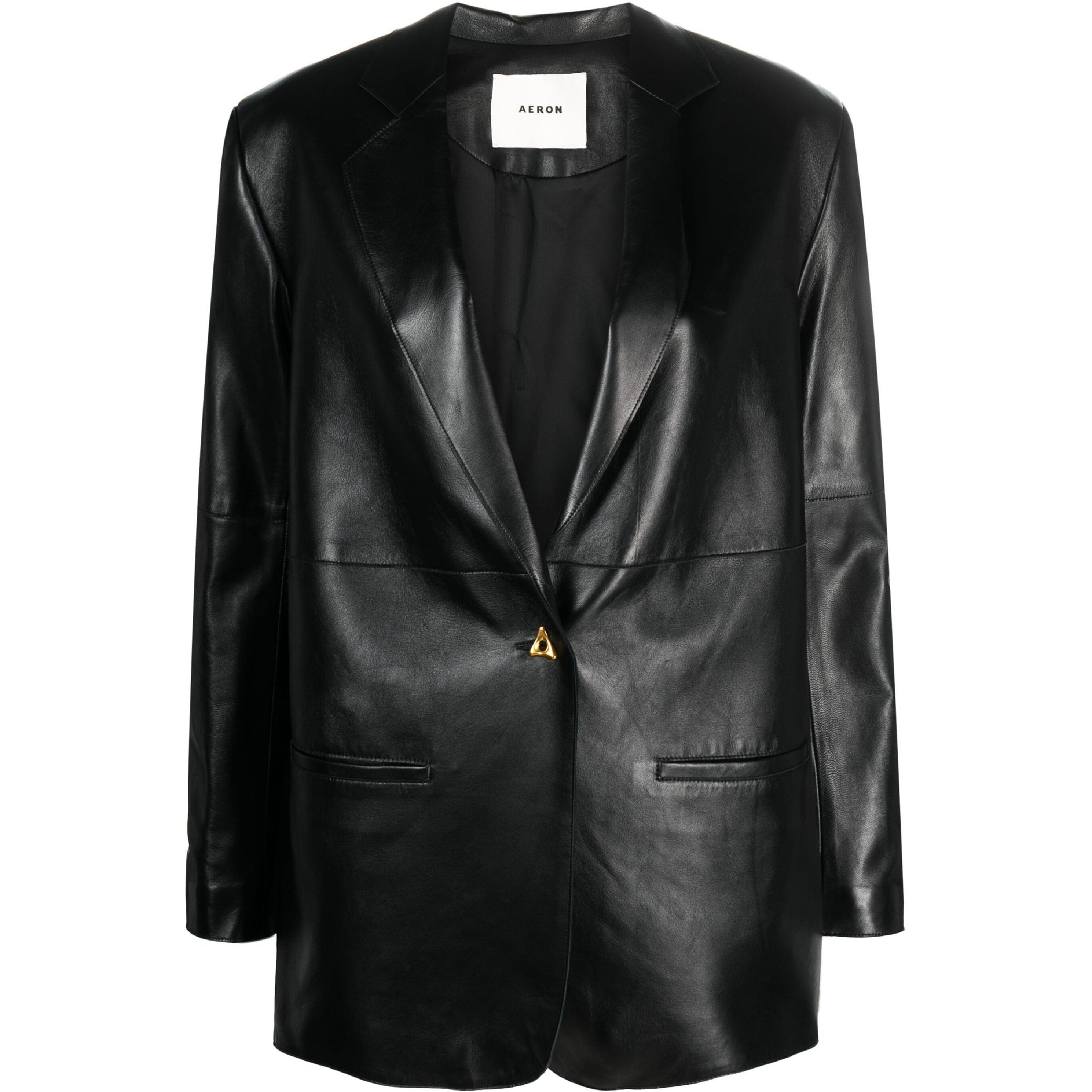 AERON Švarkas moterims, Juoda, Classic leather blazer 1