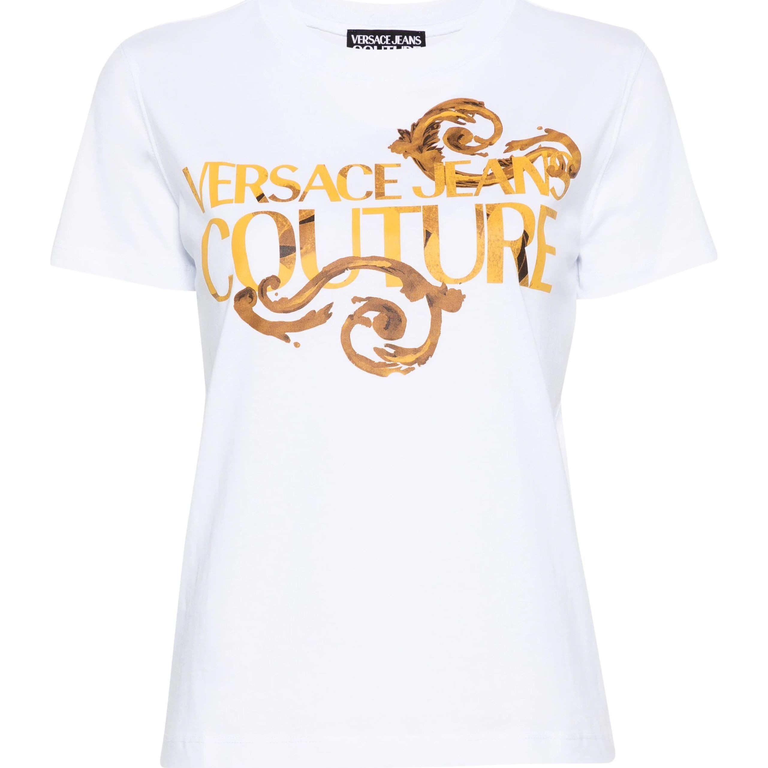 VERSACE JEANS CUTURE Marškinėliai trump. rankovėmis moterims, Balta, Logo-print cotton t-shirt