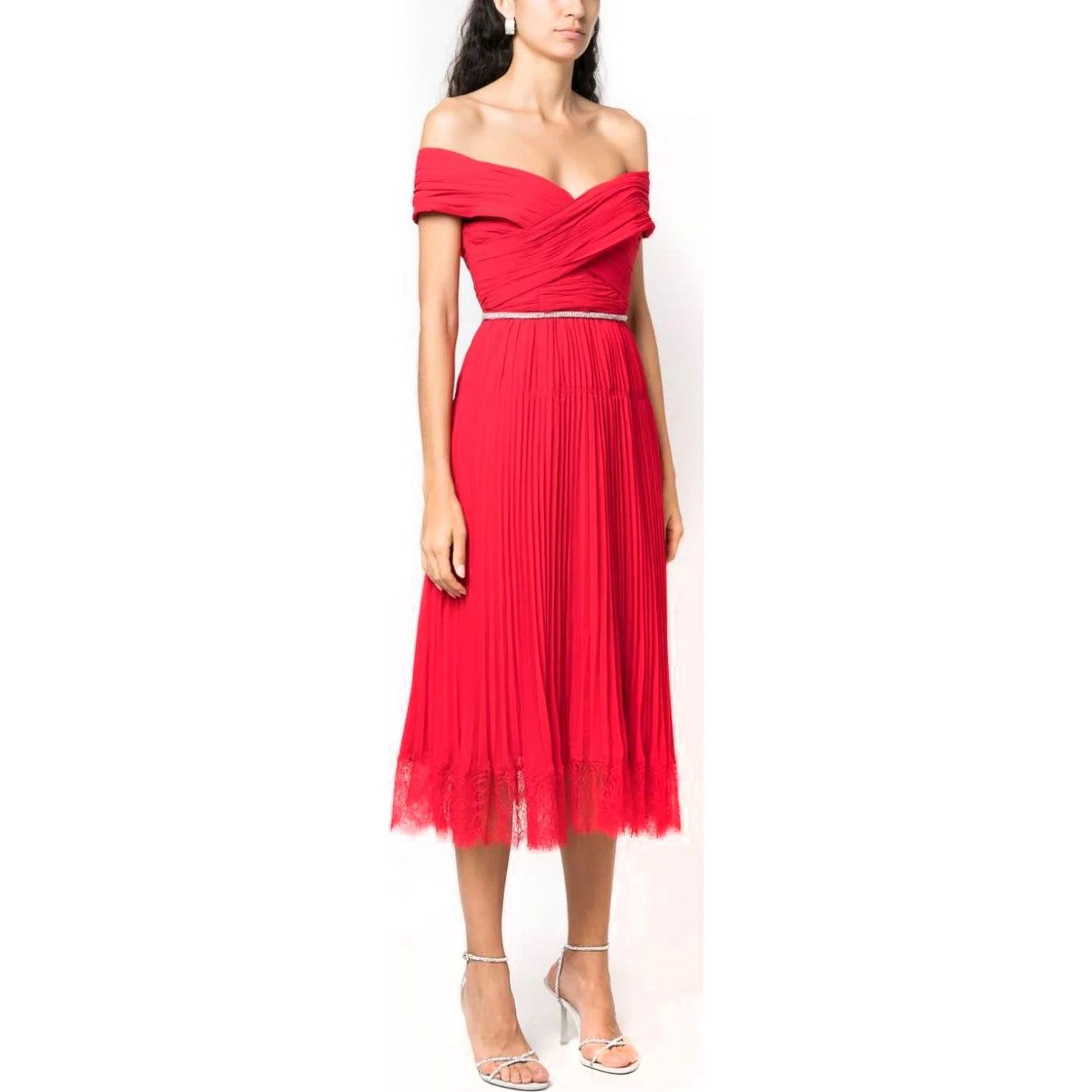 SELF PORTRAIT Midi suknelė moterims, Raudona, Off shoulder midi dress 2