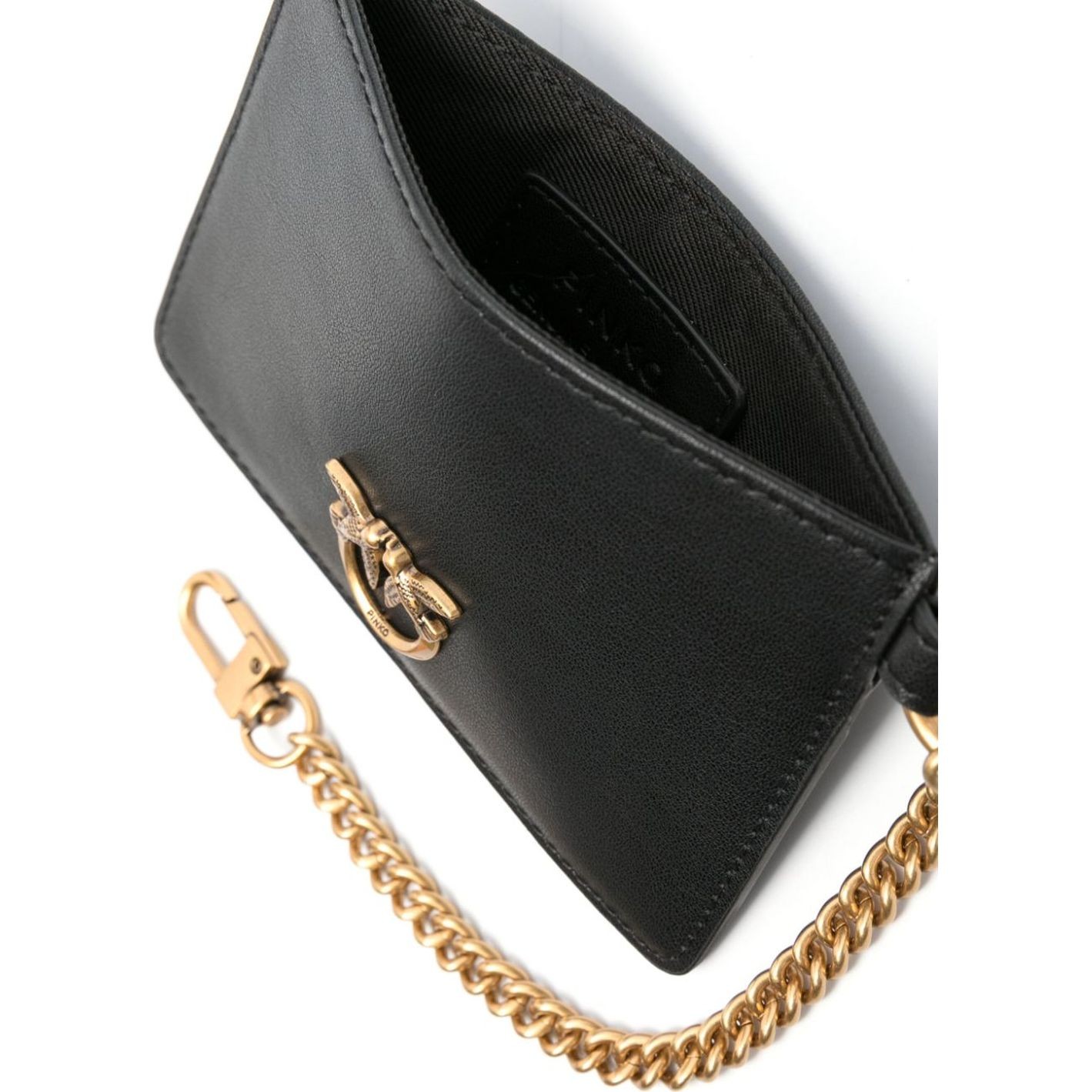 PINKO Kortelių dėklas moterims, Juoda, Leather card holder with chain 3