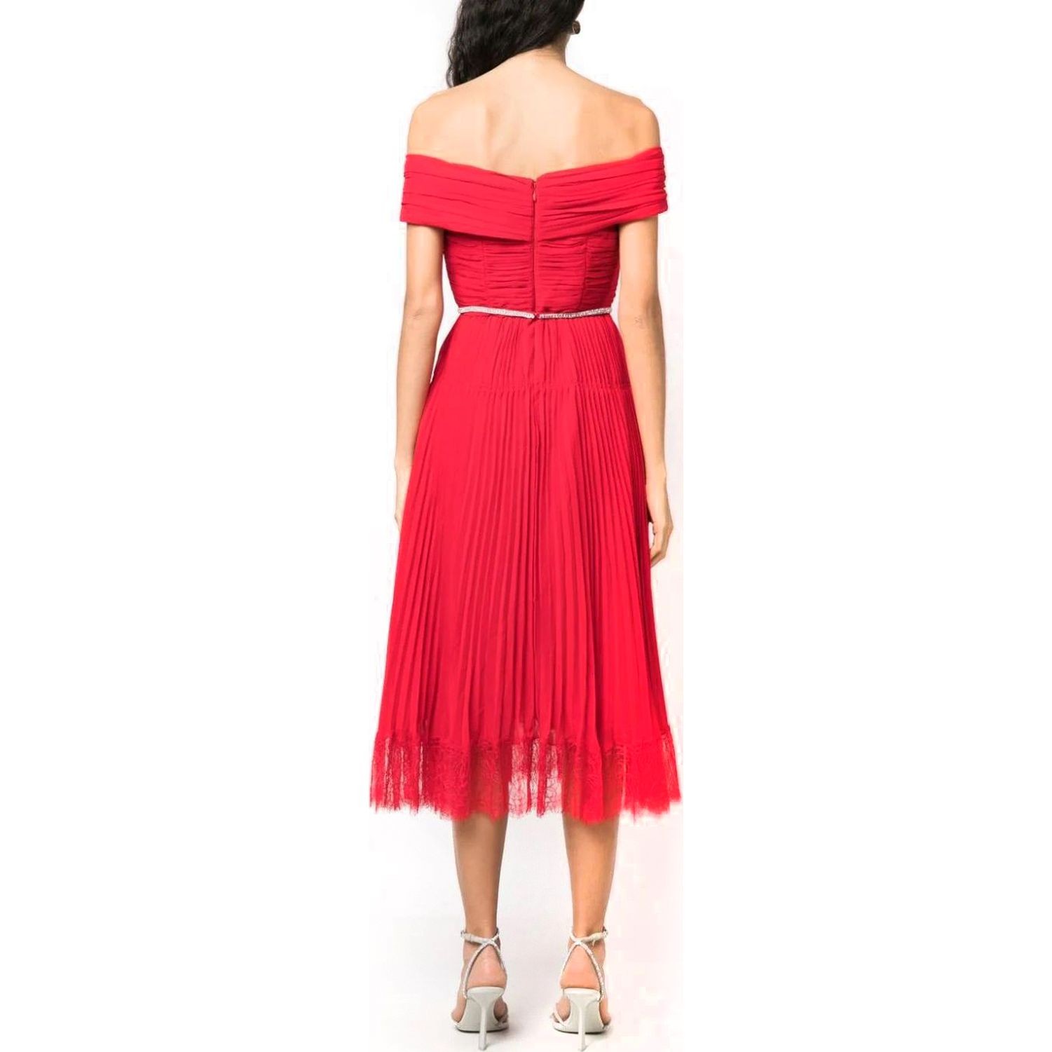 SELF PORTRAIT Midi suknelė moterims, Raudona, Off shoulder midi dress 3