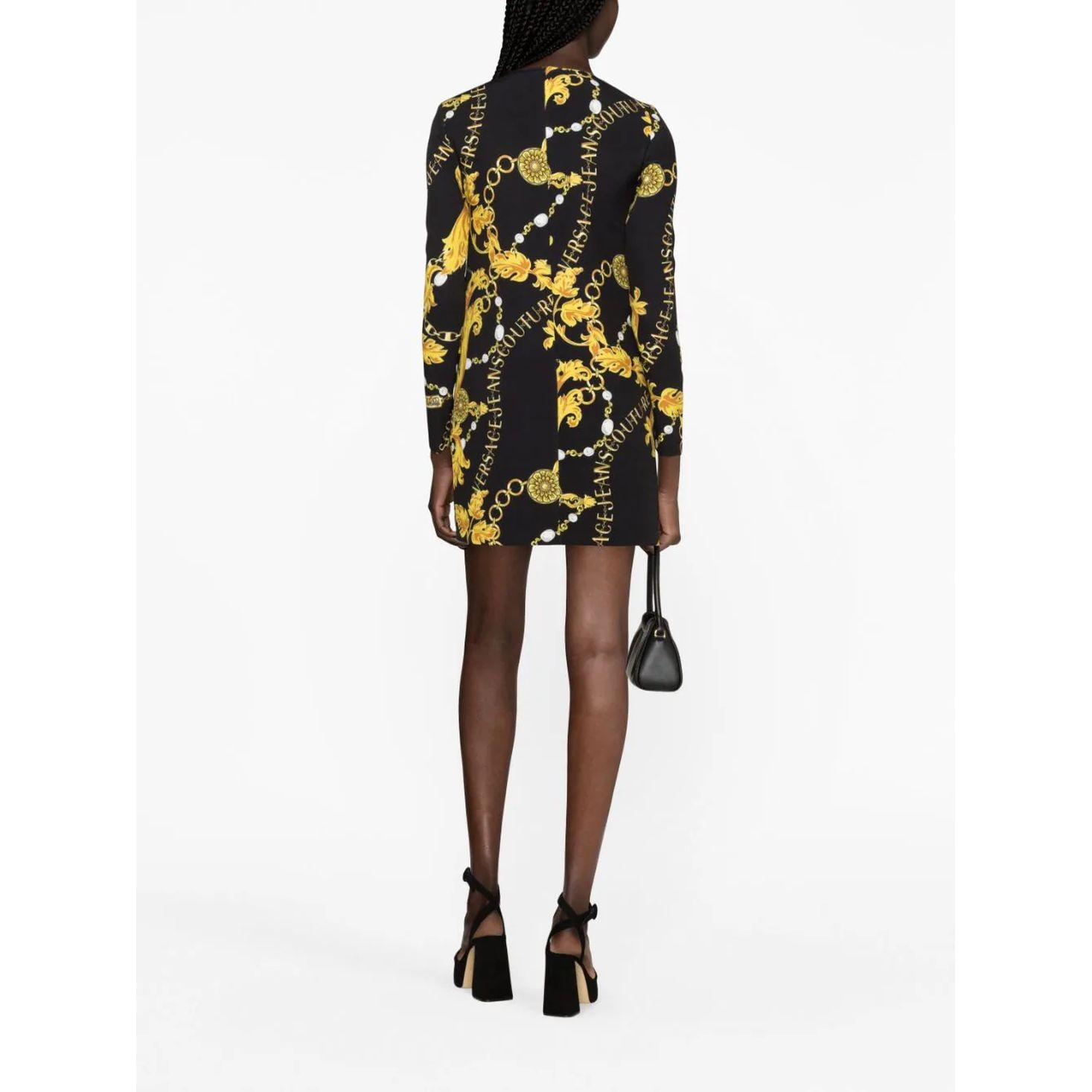VERSACE JEANS CUTURE Mini suknelė moterims, Juoda, Chain couture dress 3